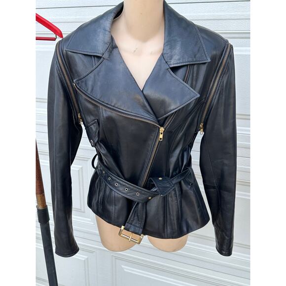 VINTAGE VAKKO LEATHER CONVERTIBLE MOTO BIKER JACKET TO VEST-ZIP OFF SLEEVES M - Picture 1 of 16